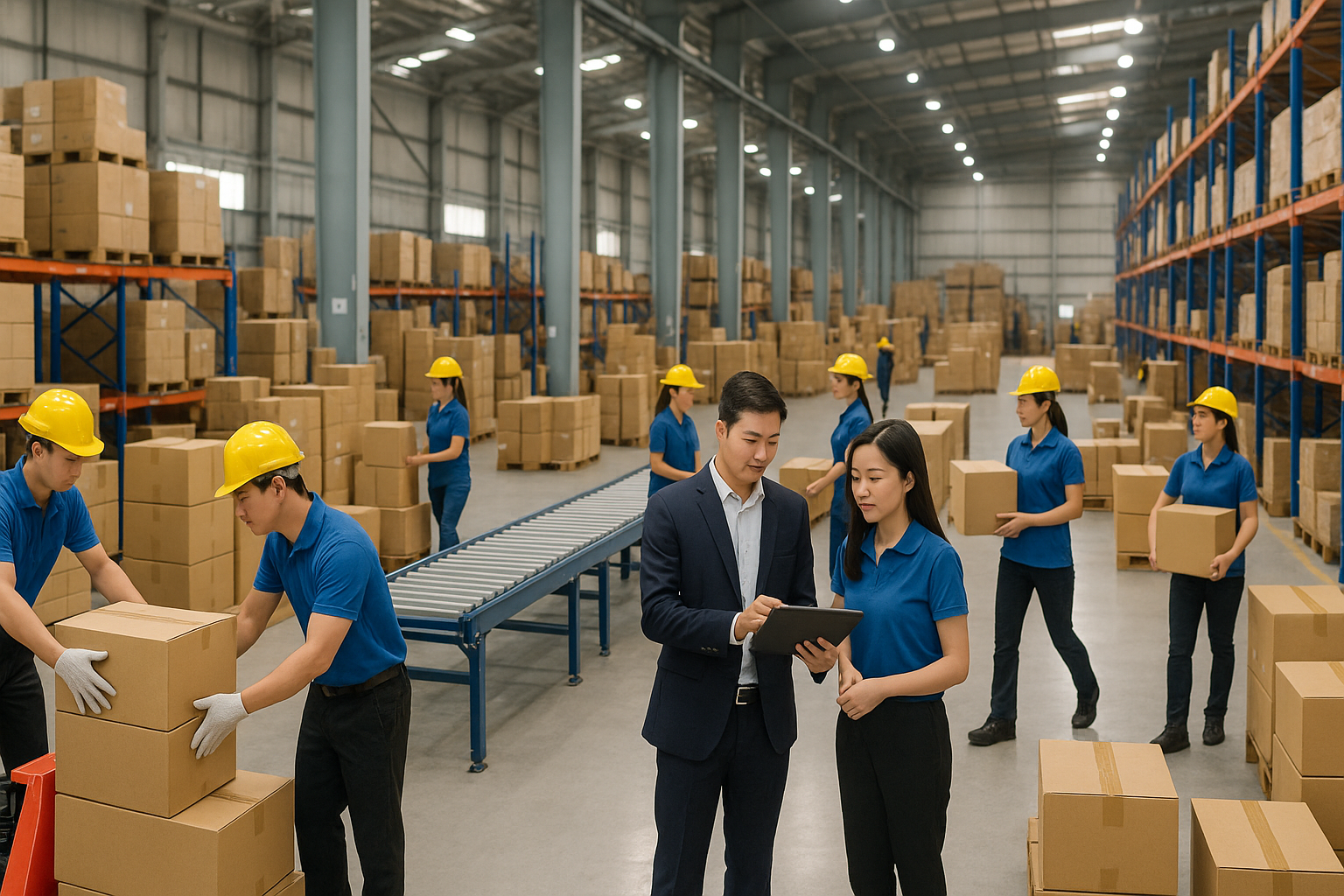 Hình ảnh công nhân làm việc trong xưởng ở Hoa Lư, Ninh Bình, sử dụng lao động thời vụ.