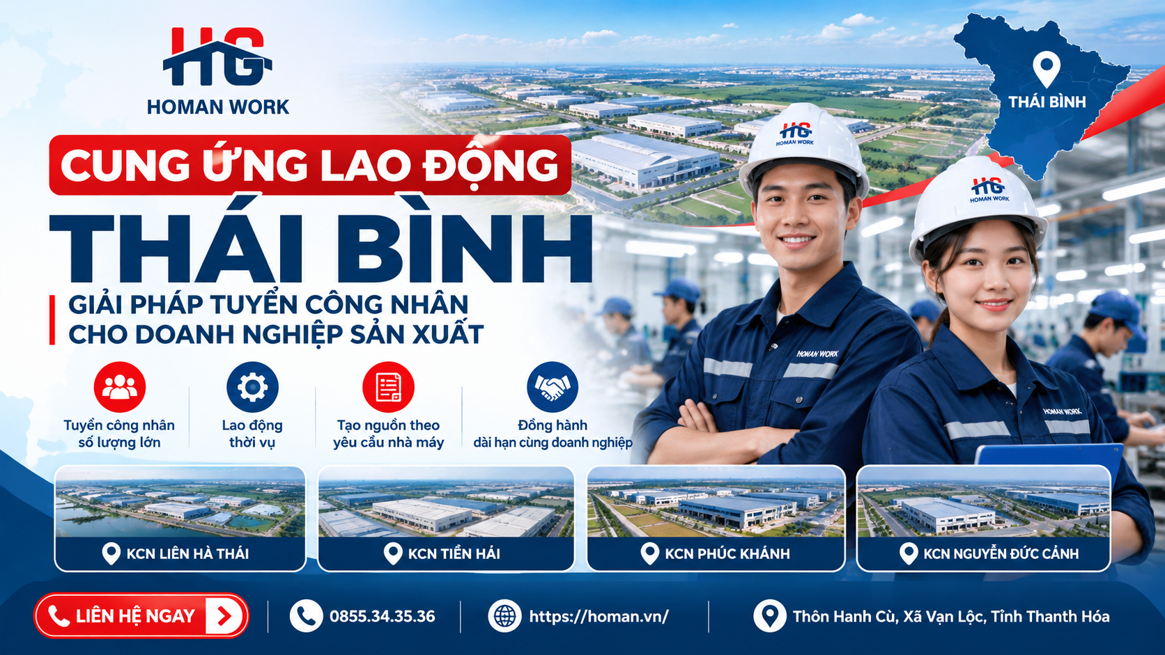 Cung Ứng Lao Động Thái Bình Cho Nhà Máy, KCN | HOMAN